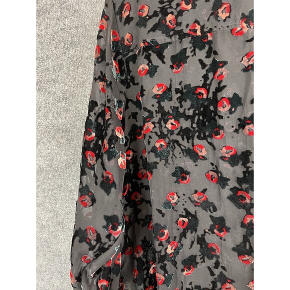 Intro Women's 2X Button Down Shirt Black Burnout Red Floral Velvet - Picture 10 of 13